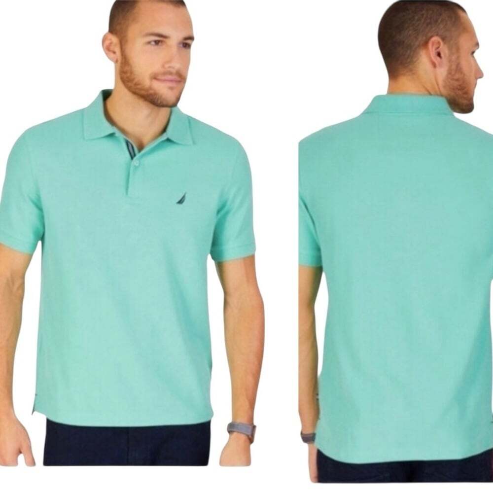 Nautica Men's Medium 100% cotton Spring Mint Short Sleeved Polo Golf Shi…